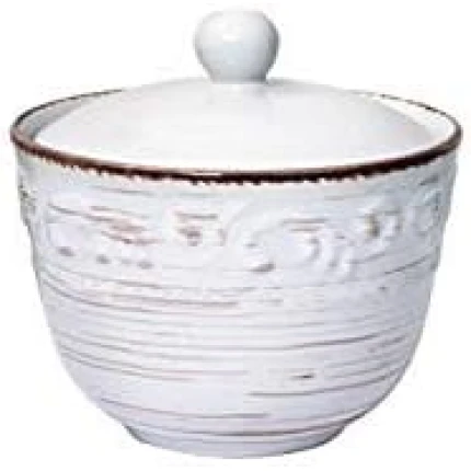 Trellis White Sugar Bowl with Lid