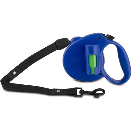 Bio Retractable Leash with Green Pick-up Bags, Blue