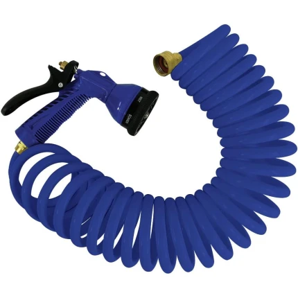Coiled Hose with Nozzle - 15', Blue