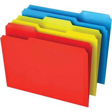 Poly File Folders, Letter Size, 1/3 Cut, Assorted Colors, Pack Of 12