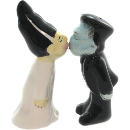 Zombies Monster and Bride Magnetic Ceramic Halloween Salt and Pepper Shakers
